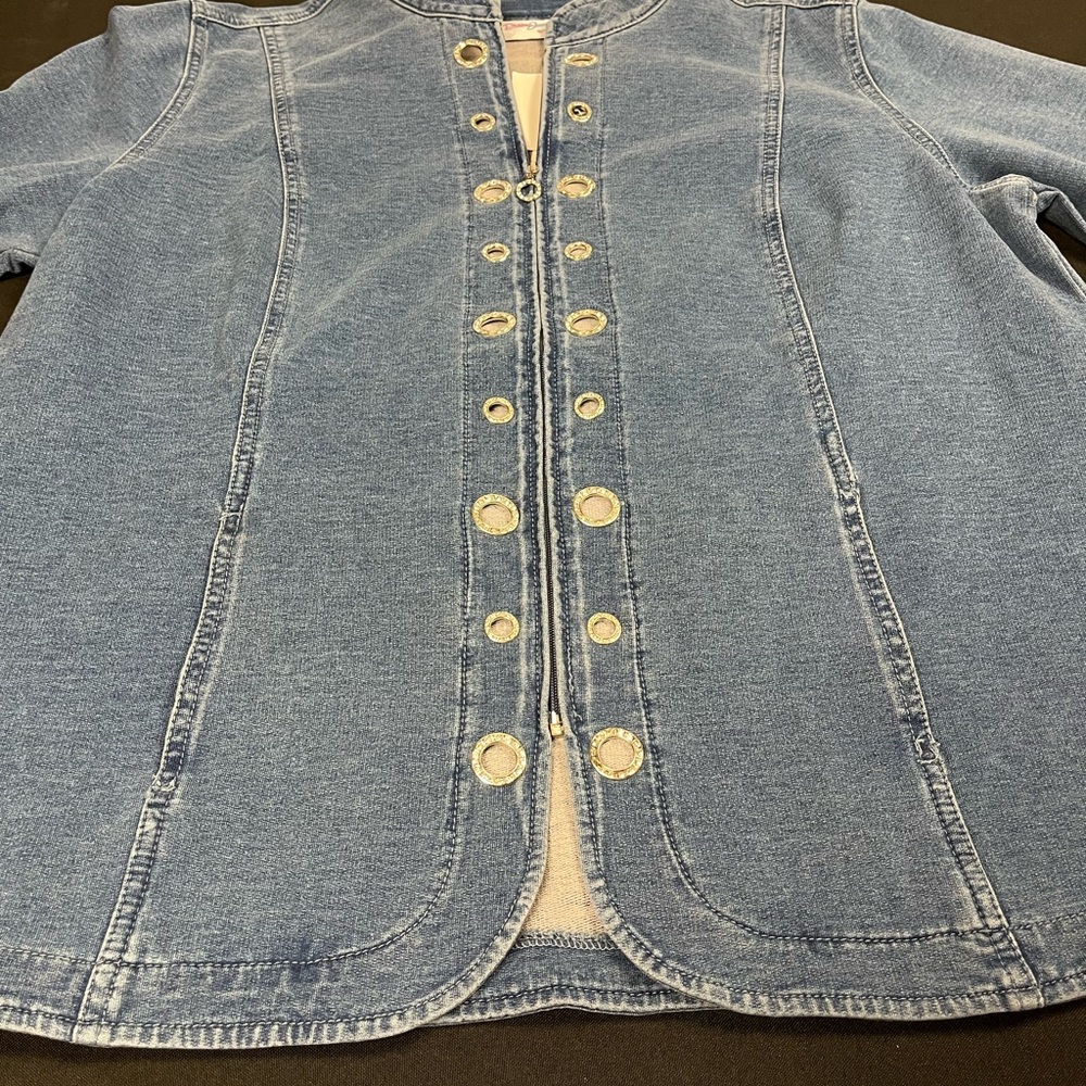 DreamJeannes Quacker Factory Blue Jean Jacket with Rhinestone Eyelet Accents - Picture 3 of 8